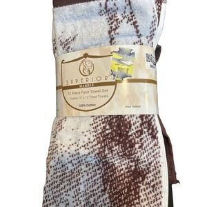 Superior Smart Dry 100% Cotton 12 Piece Face Towel Set Brown /white